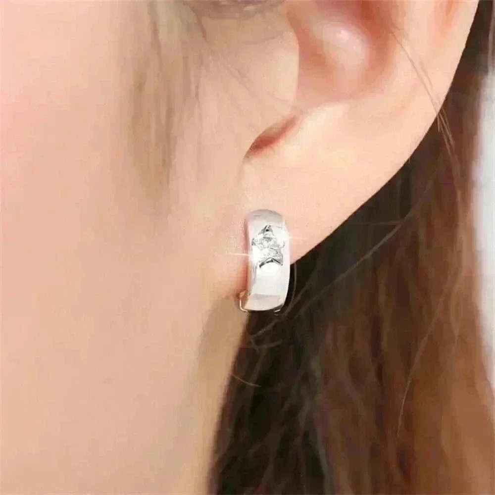 New 925 Silver White Sapphire Star Huggies